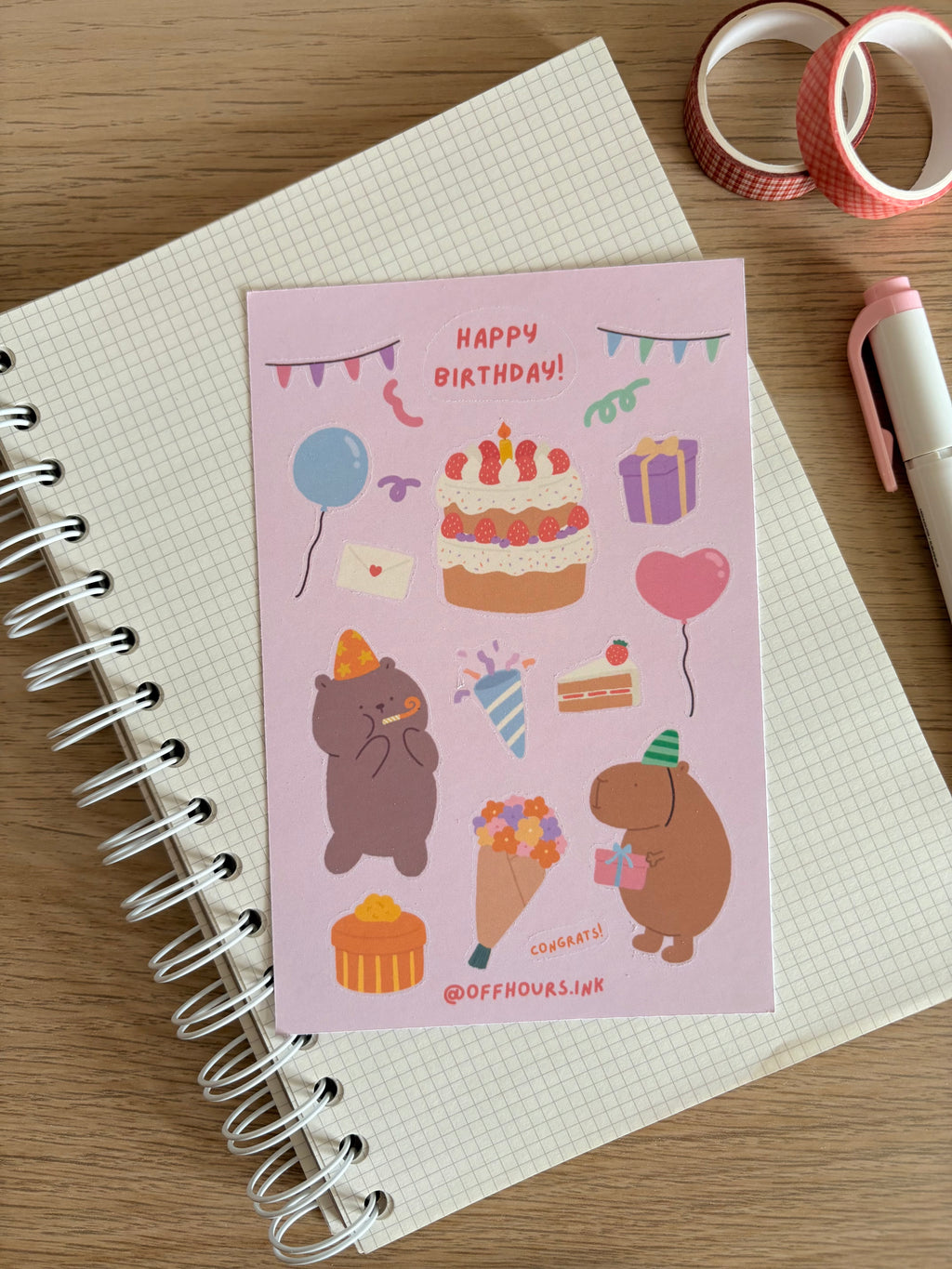 Happy Birthday Sticker Sheet — Off Hours Ink