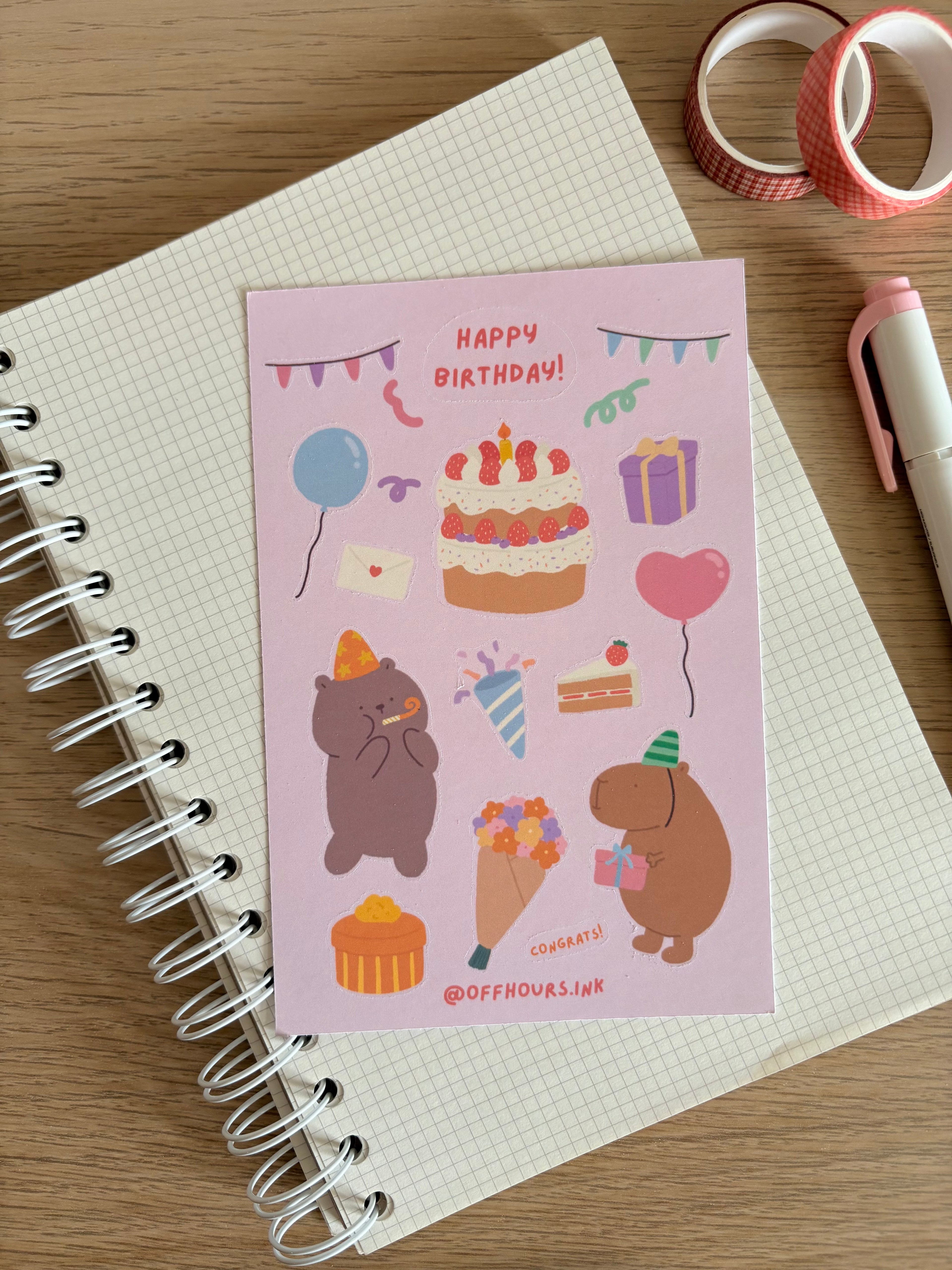 Happy Birthday Sticker Sheet — Off Hours Ink