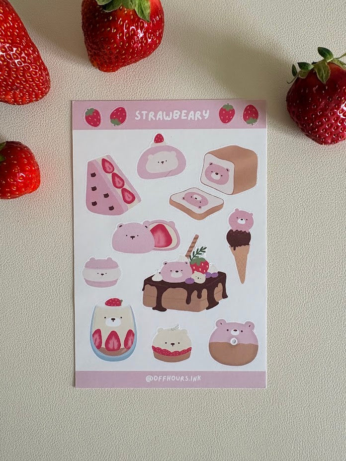 Strawbeary Sticker Sheet - Off Hours Ink