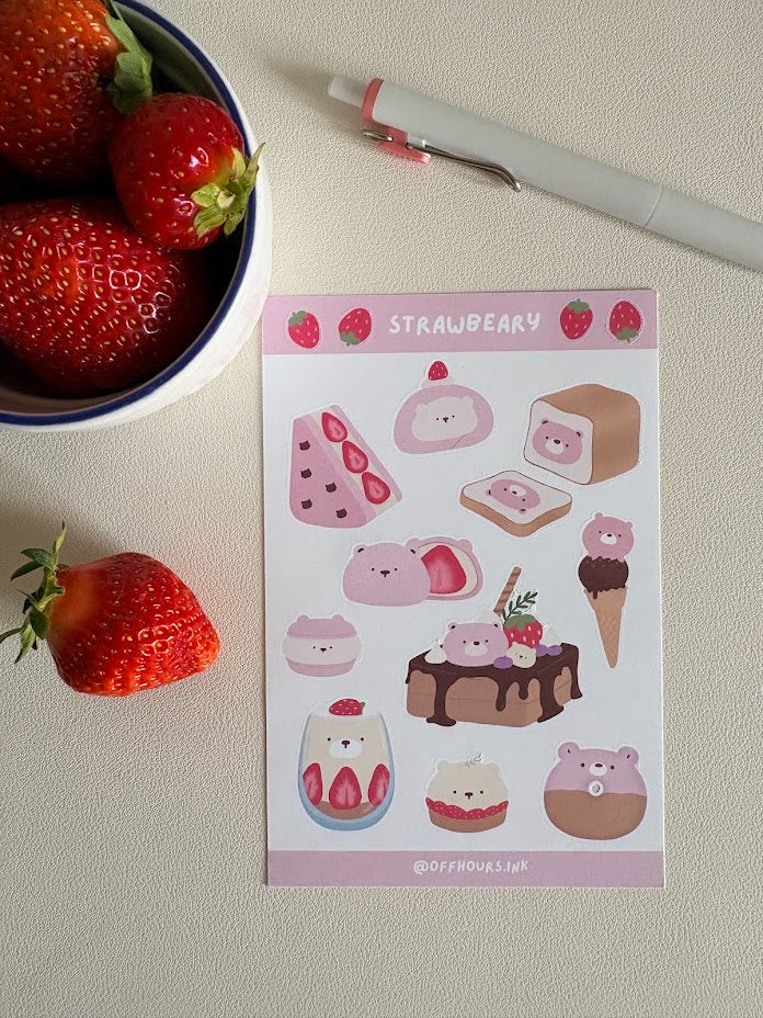 Strawbeary Sticker Sheet - Off Hours Ink